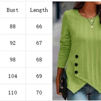 Women's Long Sleeve Round Neck Top Solid Color Button Jacquard T-Shirt Elegant Trend Autumn Top