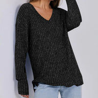 Women's Long Sleeve V-Neck T-Shirt Pit Stripe Milled Fashion Temperament Top