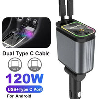 5-in-1 180W Car Fast Charger USB Type-C Power Adapter Retractable Phone Charger With Roof Starlight For IOS Android Phones