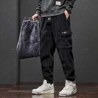 Winter Men's Fleece Warm Cargo Corduroy Pants Jogging Sweatpants Work Y2k Korean Pants Loose Harem Casual Trousers for Men