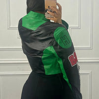 Cutenew Panelled Feather Women Coats New Letter Print Patchwork Buttons Full Sleeve Zip-up Crop Jackets Female Street Outwear