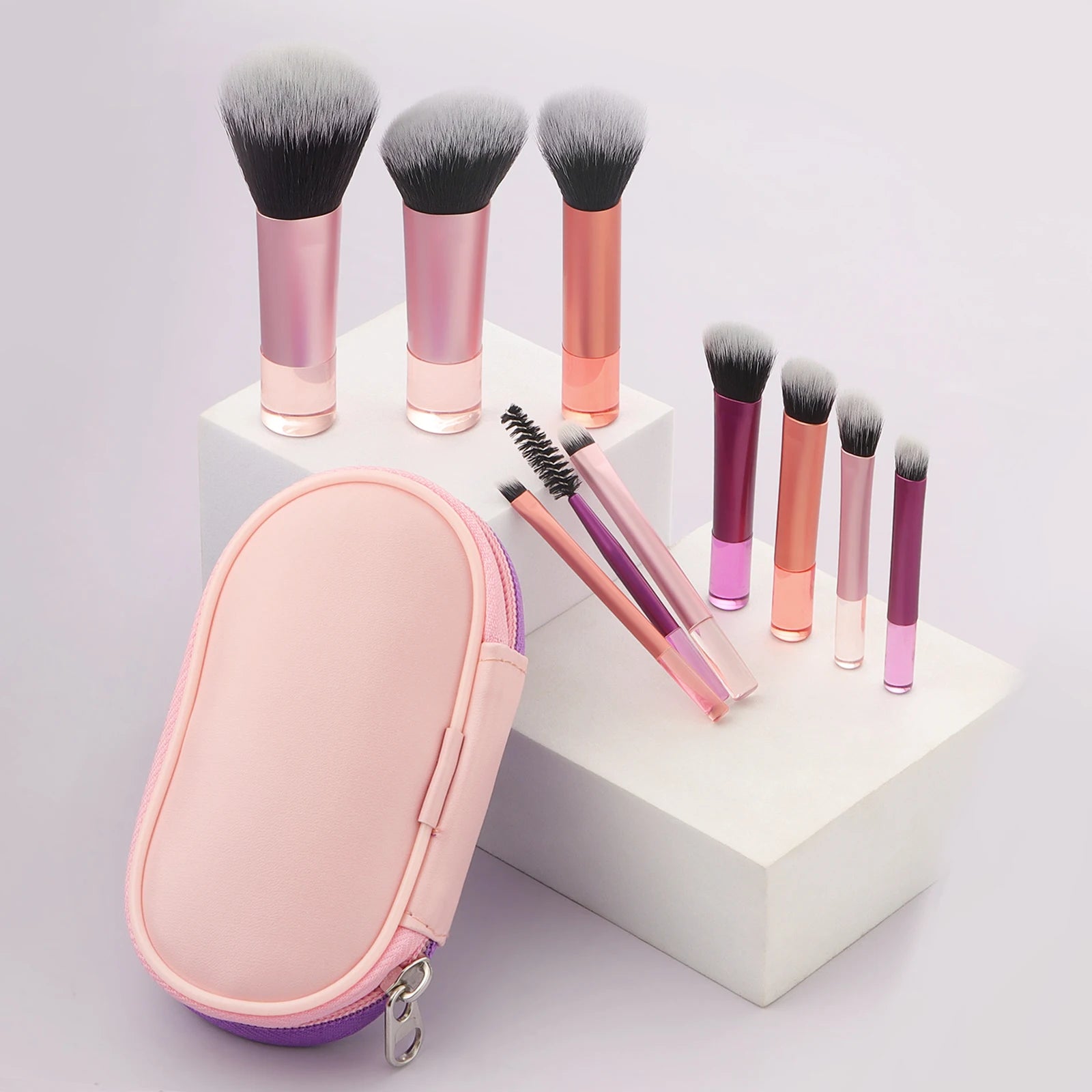 Makeup Brush Sets,10pcs Plastic mini with bag multifunctional Makeup Brush at home or On-the-Go