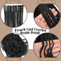 14 18 24 Inch French Curl Box Braids Crochet Hair Ombre Brown to Blonde Prelooped Synthetic French Curls Braiding Hair for Women