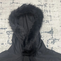 Men Women Oversized Poster Style Black Fur Collar Vultures YZY Kanye Hoodie Top Quality Nylon Nylon Woven Windproof Pullover