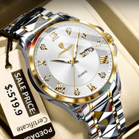 POEDAGAR Luxury Casual Man Watch Waterproof Luminous Date Week Quartz Men's Watches Stainless Steel Fashion Sport Men Wristwatch