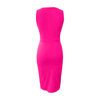 Summer Sexy Solid Sleeveless V-Neck Women Dress Hip Slim Fit Ruched Bodycon Skirt Fashion Simple Ladies Evening Party Dress