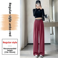 High Waist Slim Fit Straight Leg Suit Pants Wide Leg Casual Trousers Women's Autumn New Arrival Red Color Business Office Wear