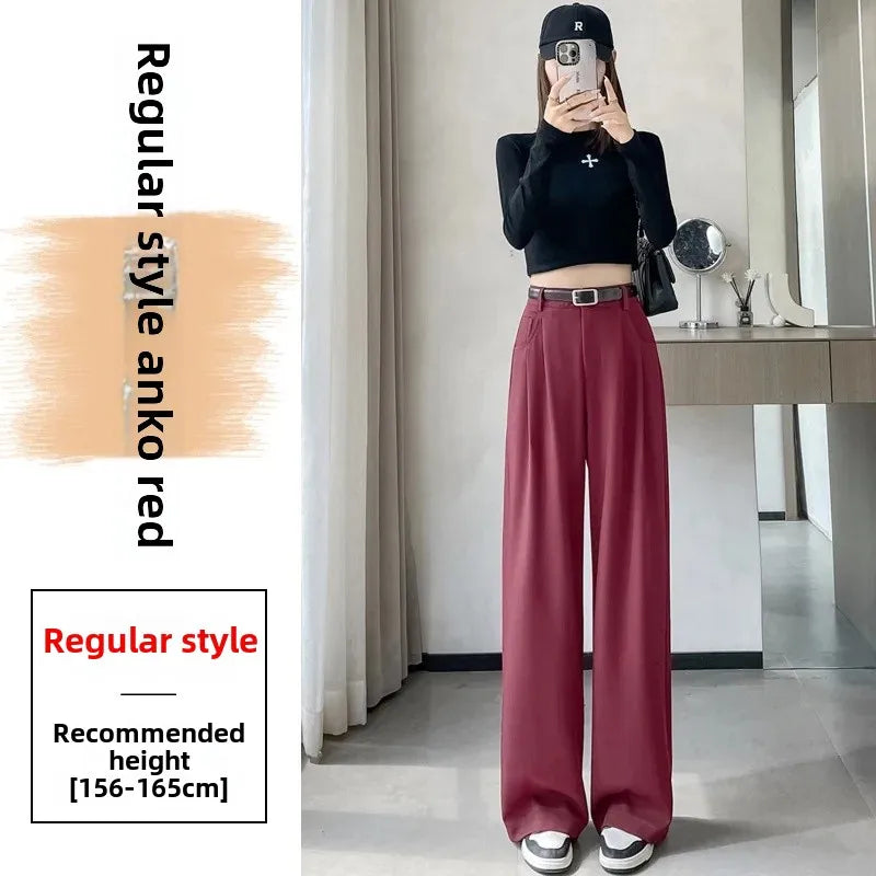 High Waist Slim Fit Straight Leg Suit Pants Wide Leg Casual Trousers Women's Autumn New Arrival Red Color Business Office Wear