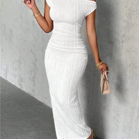 Fashion Water Ripple Slanted Shoulder Dress Women's Elegant And Simple Solid Color A-line Collar Mid-waist Sexy Hip Wrap Skirt