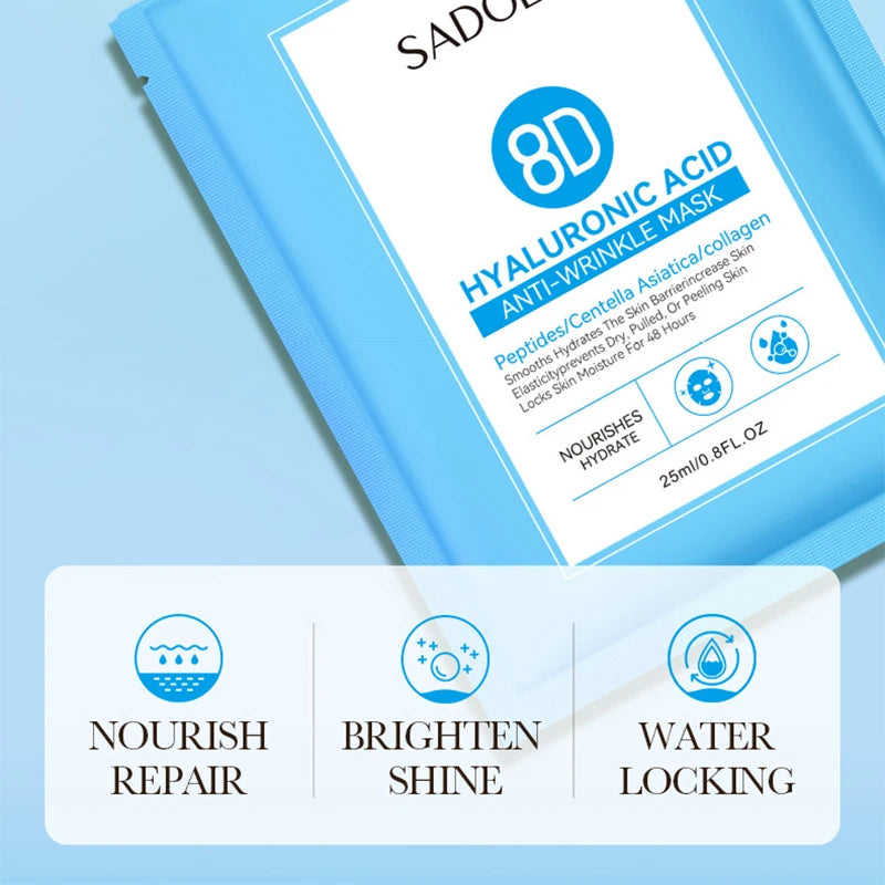 5pcs SADOER 8D Hyaluronic Acid Face Mask Anti Wrinkle Facial Moisturizing Nourishing Firming Hydrating Facial Mask Skin Care