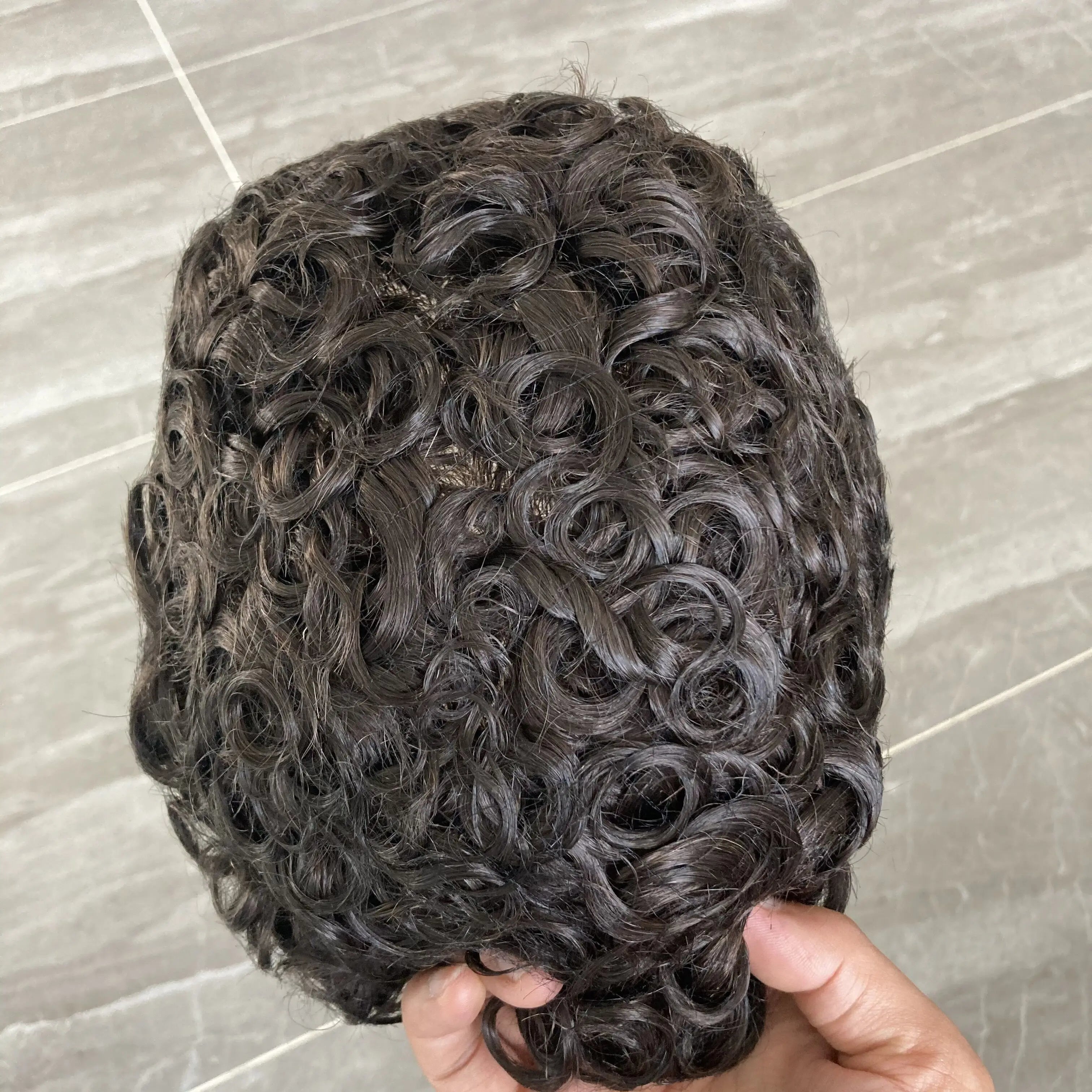 Q6  Swiss Lace Front&Pu Natural Hairline 1B40 1B65 Gray Black Men Toupee 24mm Curly Male Wigs Ash Blonde Human Hair Prosthesi