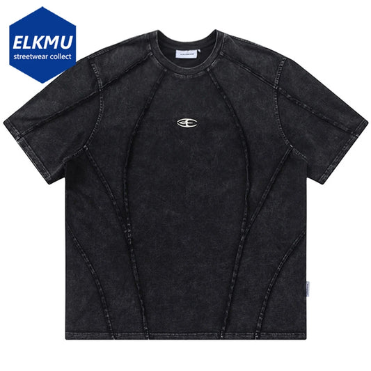 Streetwear Patchwork T-shirts Hip Hop Harajuku Oversized Tee Shirt 2025 Men Fashion Punk Y2K T Shirts Black Loose Tshirt Top