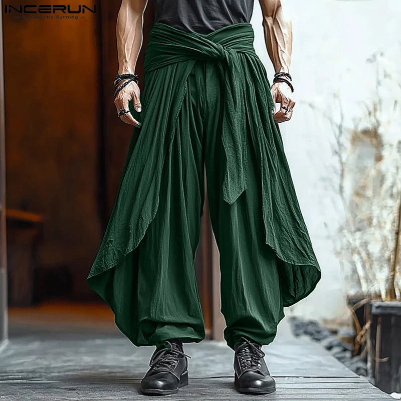 Fashion INCERUN Summer Spring Men Casual Pants Harem Pant Pleated Long Trousers Streetwear Oversize Men's Clothing S-5XL