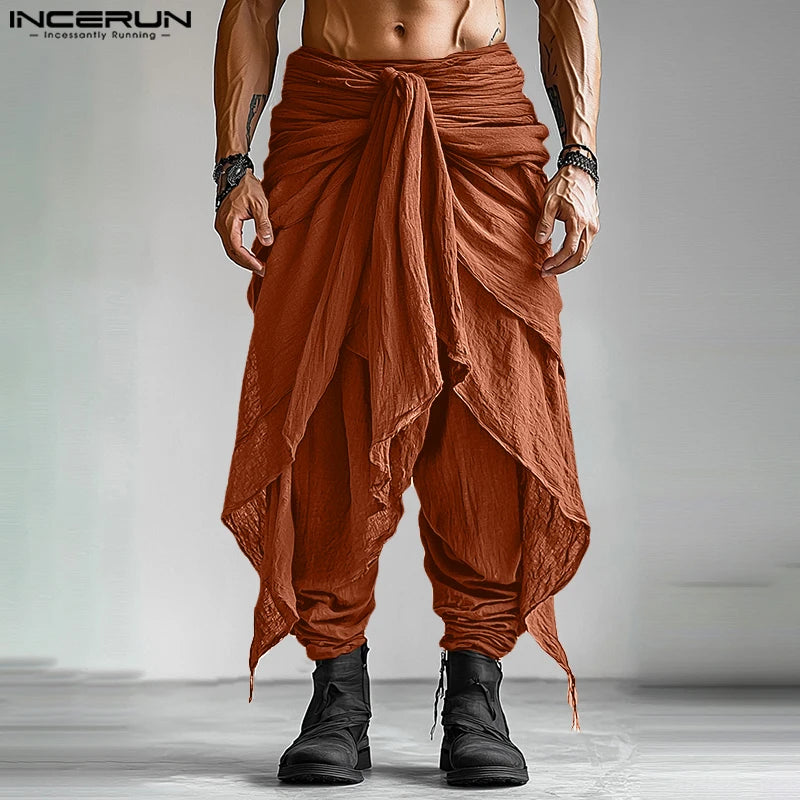 Fashion INCERUN Summer Spring Men Casual Pants Harem Pant Pleated Long Trousers Streetwear Oversize Men's Clothing S-5XL