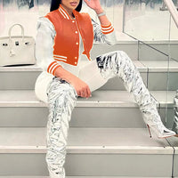 Kliou Letter Shape Patchwork Coats Women Casual Classic Panelled Long Sleeve Single Breasted Croped Jacket Female Street Outwear