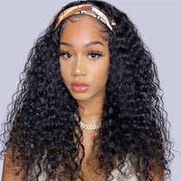 Headband Wig Human Hair Wigs Wear and Go Glueless Wig Curly Deep Wave Headband Wig Machine Made Wig Natural Color 250%
