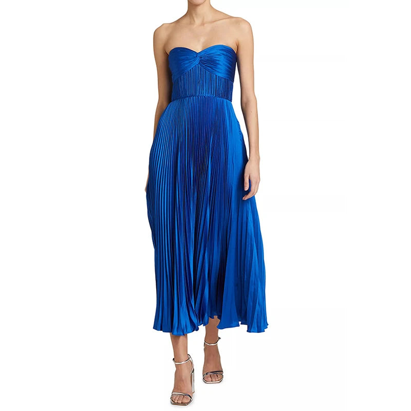 Backless Solid Color Zipper Women's Banquet Occasion Slim Fit Dress Host Program Strapless Pleated Long Dresses 2025 New Summer