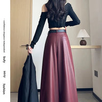 High Waist Wide Leg PU Leather Pants Women's Suit Casual Floor Length Trousers Autumn Winter New Style Loose Fit Long Pants