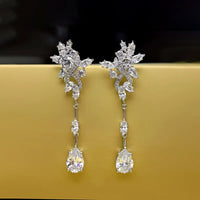 Delicate Female Earrings 925 Sterling Silver Zircon Long Hanging Earrings Women Water Droplet Shaped Horse Eye Ear Jewelry Gift