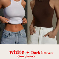 Women's Corset Summer 100% Cotton Crop Top Y2k Knitted Camis O Neck Knit Camisole Sleeveless Vest Solid Slim Tank Tops Women