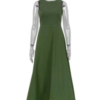 Oymimi Elegant Green Cotton Women's Dress Fashion O-Neck Sleeveless Dresses Casual New High Waist A-Line Mid-Calf Dresses Female