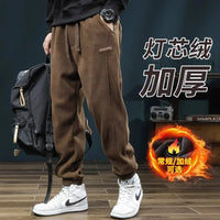 Men's Autumn Winter Thiened Fce Lined Corduroy Pants Loose Sports Casual High Street Trend Wear Resistant Dir Long Tro...