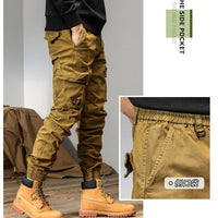 CAAYU Joggers Cargo Pants Mens Casual Y2k Multi-Pocket Male Trousers Sweatpants Streetwear Techwear Military Green Track Pants