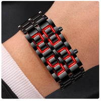 Fashion Mens Digital Lava Wrist Watch Men Black Full Metal Red Blue LED Display Watches Gifts for Male Boy Sport Creative Clock