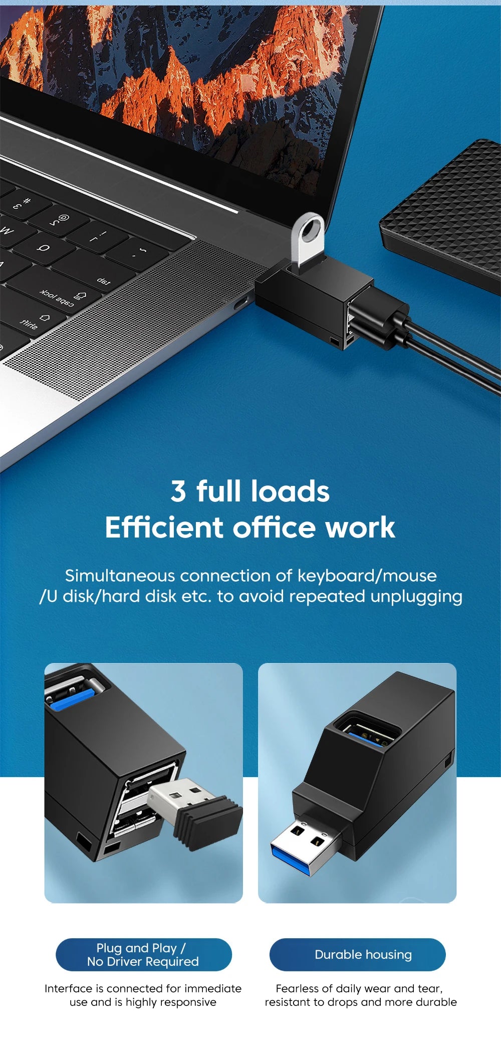 Elough HUB USB Type C High Speed Cable Splitter USB 3.0 Multipuertos HUB Adapter Extender For PC Portable USB Disk Card Reader