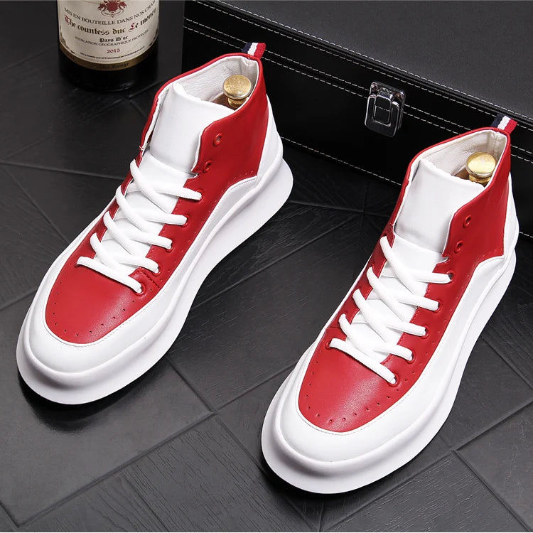 brand designer men boots red white cow leather shoes handsome flats shoe platform boot ankle botas masculinas chaussures homme