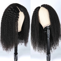 Kinky Curly V Part Wig Human Hair No Leave Out Thin Part Malaysian Hair Wigs for Women 250 Density Afro Curly V/U Part Wig 100%