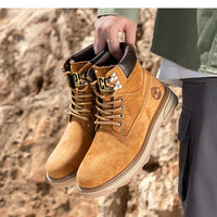 Autumn Winter Velvet Platform Boots for Men Designer Soft-soled Cow Suede Work Shoes Man Fashion Non-slip Yellow Ankle Boot Male