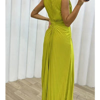 Women Sexy Dress New Sleeveless Solid Party Slim Empire Split Female Elegant Round Neck Fashion Long Clothing