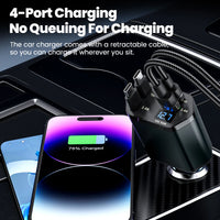 Elough 4 IN 1 Retractable Car Charger Fast Charging USB C To USB C ios Cable Charger USB Type C Car Adapter For iPhone Huawei