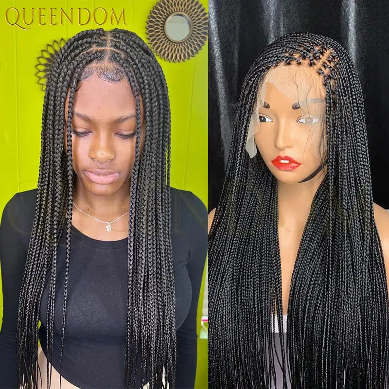 36'' Blonde Synthetic Long Cornrows Box Braided Full Lace Front Wig for Black Women Straight Lace Front Braiding Hair Wig