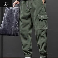 Winter Men's Fleece Warm Cargo Corduroy Pants Jogging Sweatpants Work Y2k Korean Pants Loose Harem Casual Trousers for Men