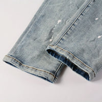 2025 Jeans Man's High Street Blue Ripped Distressed Skinny Jeans Low Rise Denim Trousers Fashion Repair Pants 9003