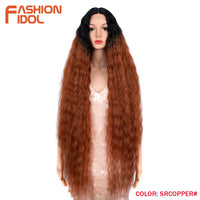 Synthetic Wigs Cosplay Loose Wave Hair Lace Front Wigs For Women Ombre Brown Water Wave 42 Inch Curly Hair Heat Resistant Wig