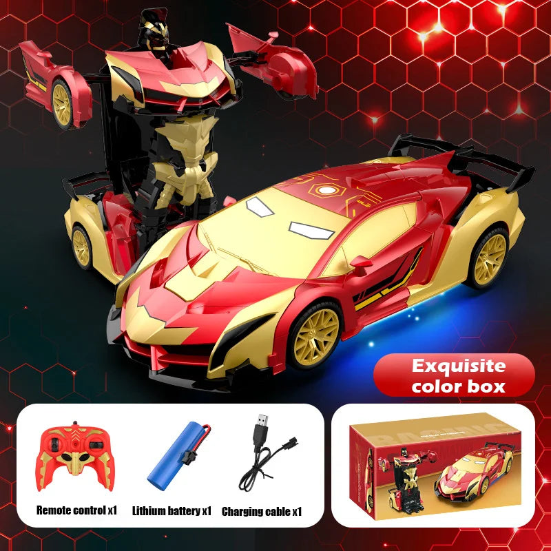 1:18 RC Transforming Car Robot Toy, LED Lights, 2.4GHz Drift Racing Vehicle, One-Button Transform, Rechargeable, 360° Rotation