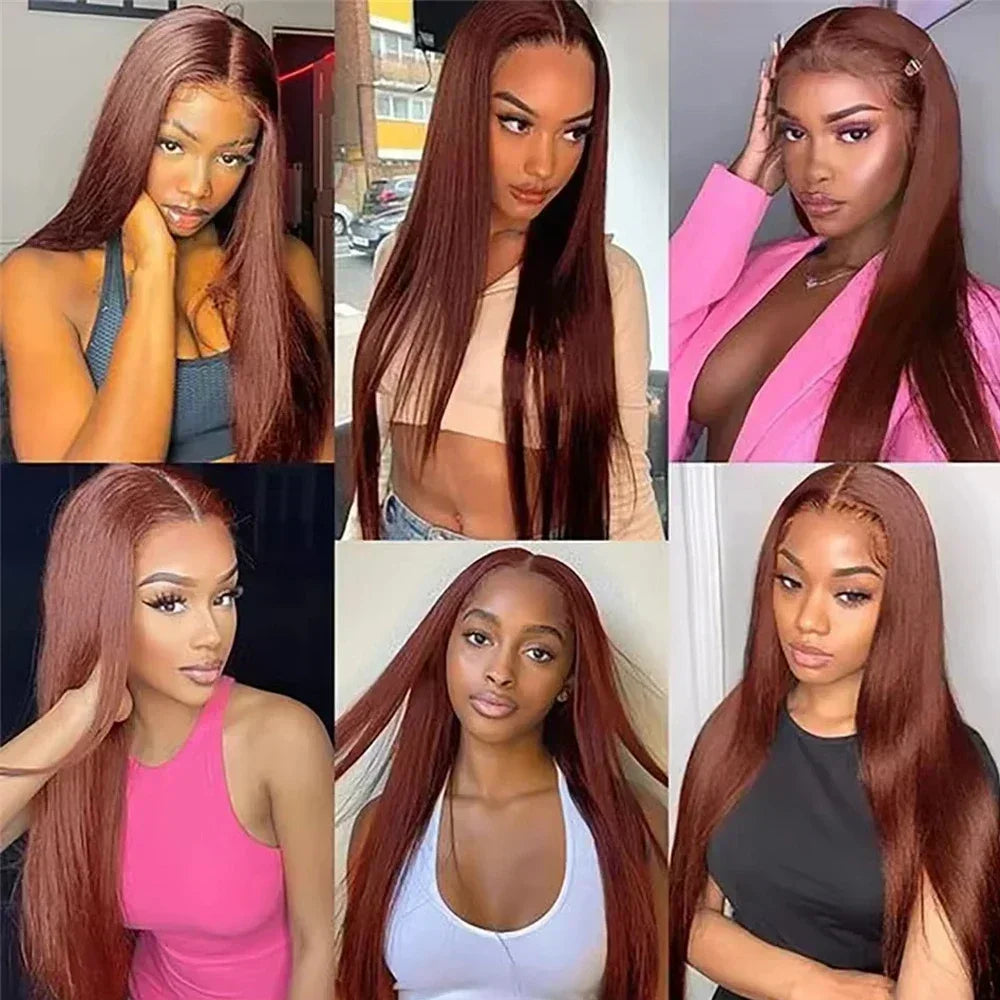 Reddish Brown Silky Straight 13x4 13X6 HD Synthetic Lace Front Wigs For Women 30 Inch Auburn Brown Straight Lace Wig Pre Plucked