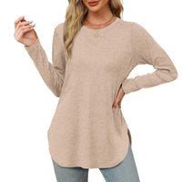 Traf 2024 Mujer Womens Long Sleeve Round Neck Shirts Side Split Basic Loose Tunic Tops Casual Shirts Ropa De Mujer Fashion