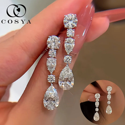 COSYA S925 Silver 8*12mm High Carbon Diamond Earrings For Women Drop Pendant Earrings Luxury Fine Sparkling Shinny Jewelry Gift