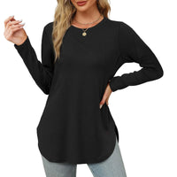 Traf 2024 Mujer Womens Long Sleeve Round Neck Shirts Side Split Basic Loose Tunic Tops Casual Shirts Ropa De Mujer Fashion