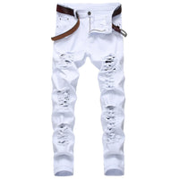 2025 Hole Denim Pants Men's Tide Brand Ruined Hole Jeans Solid Slim All-match High Street Hip Hop Trousers Red White Large Size