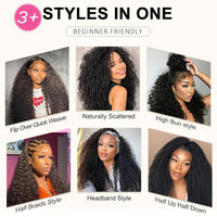 Beginner Friendly 3 In 1 Half Wig Human Hair Kinky Curly Coily Half Wig Invisible Drawstring Glueless Curly Flip Over Wig 180%