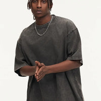 Summer men's washed T-shirt women's cotton loose round neck oversized T-shirt men's Korean Y2k top casual retro