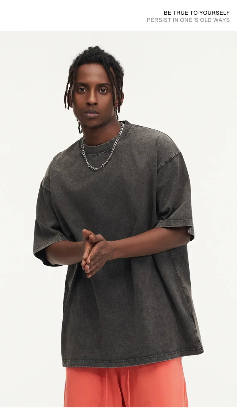 Summer men's washed T-shirt women's cotton loose round neck oversized T-shirt men's Korean Y2k top casual retro