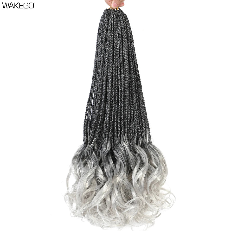 14 18 24 Inch French Curl Box Braids Crochet Hair Ombre Brown to Blonde Prelooped Synthetic French Curls Braiding Hair for Women