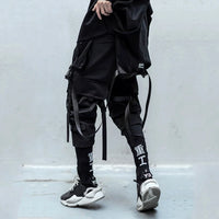 2023 Multi Pockets Tactical Hip Hop Cargo Pants Men High Street Casual Punk Techwear Harem Pants Webbing Buckle Elastic Waist