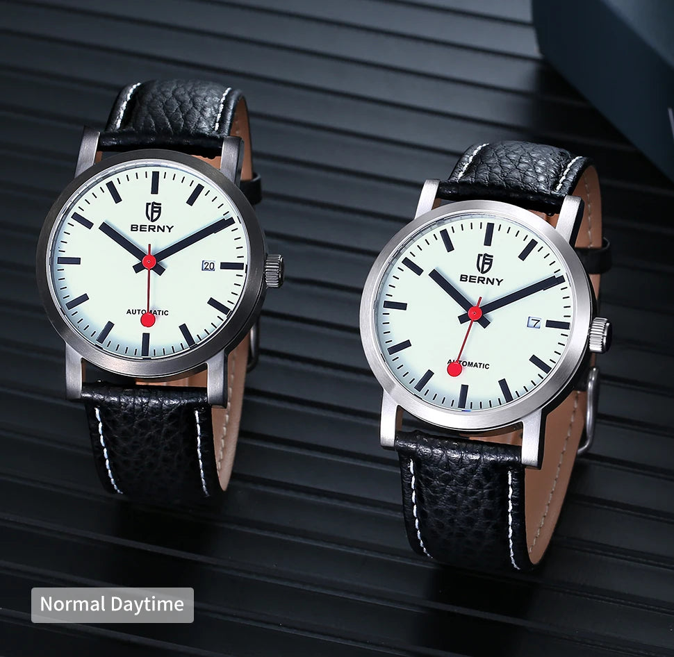 BERNY Watch for Men Automatic Self-Wind Luxury Watch Sappire MIYOTA 8215 Top Luminous 5ATM Mechanical Railroad Wristwatch